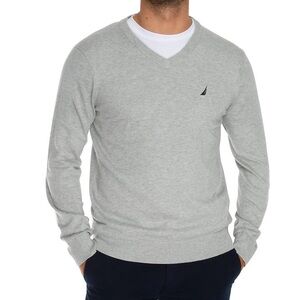 Nautica 100% Cotton Soft Stretchy V-Neck‎ Heather Grey Sweater. Men’s Large.